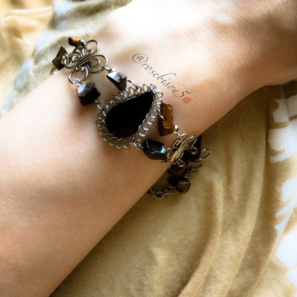 Natural Tigers Eye Teardrop + Link Boho Bracelet - Picture 4 of 8